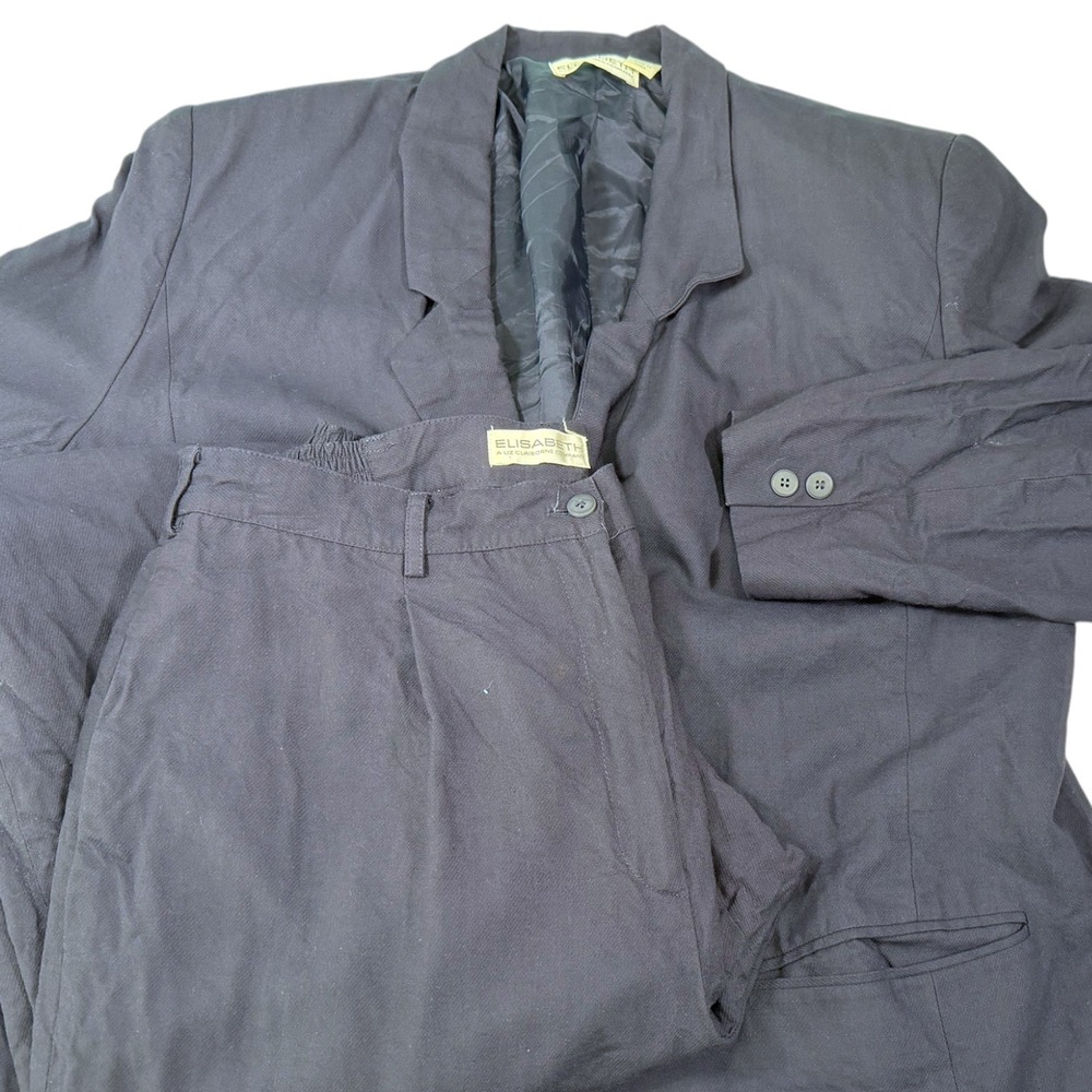 Elisabeth Liz Claiborne 14/16 Navy Blue Pant Suit Set Blazer Trousers Workwear